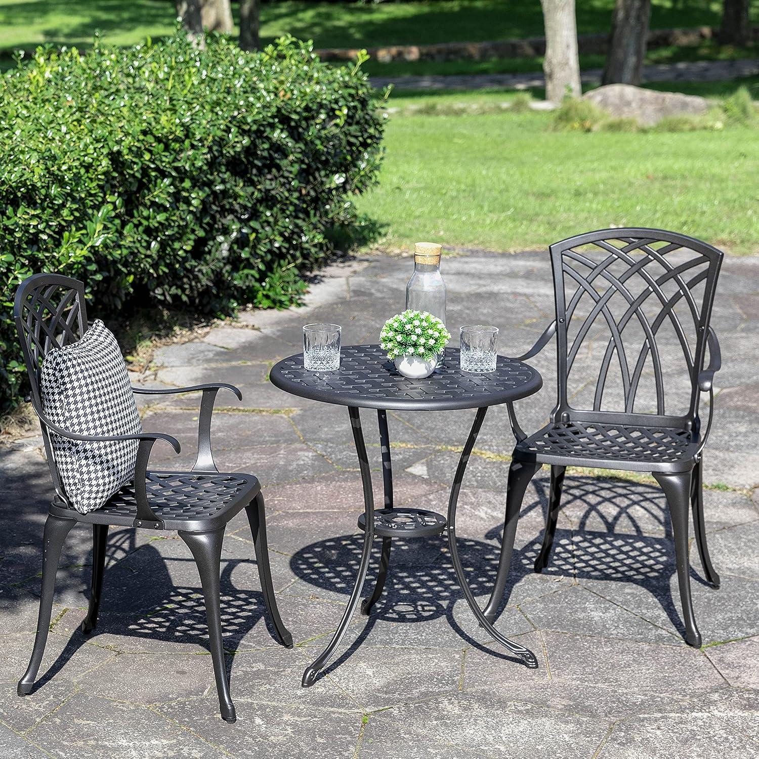 Black Aluminum 3-Piece Bistro Set with Round Table