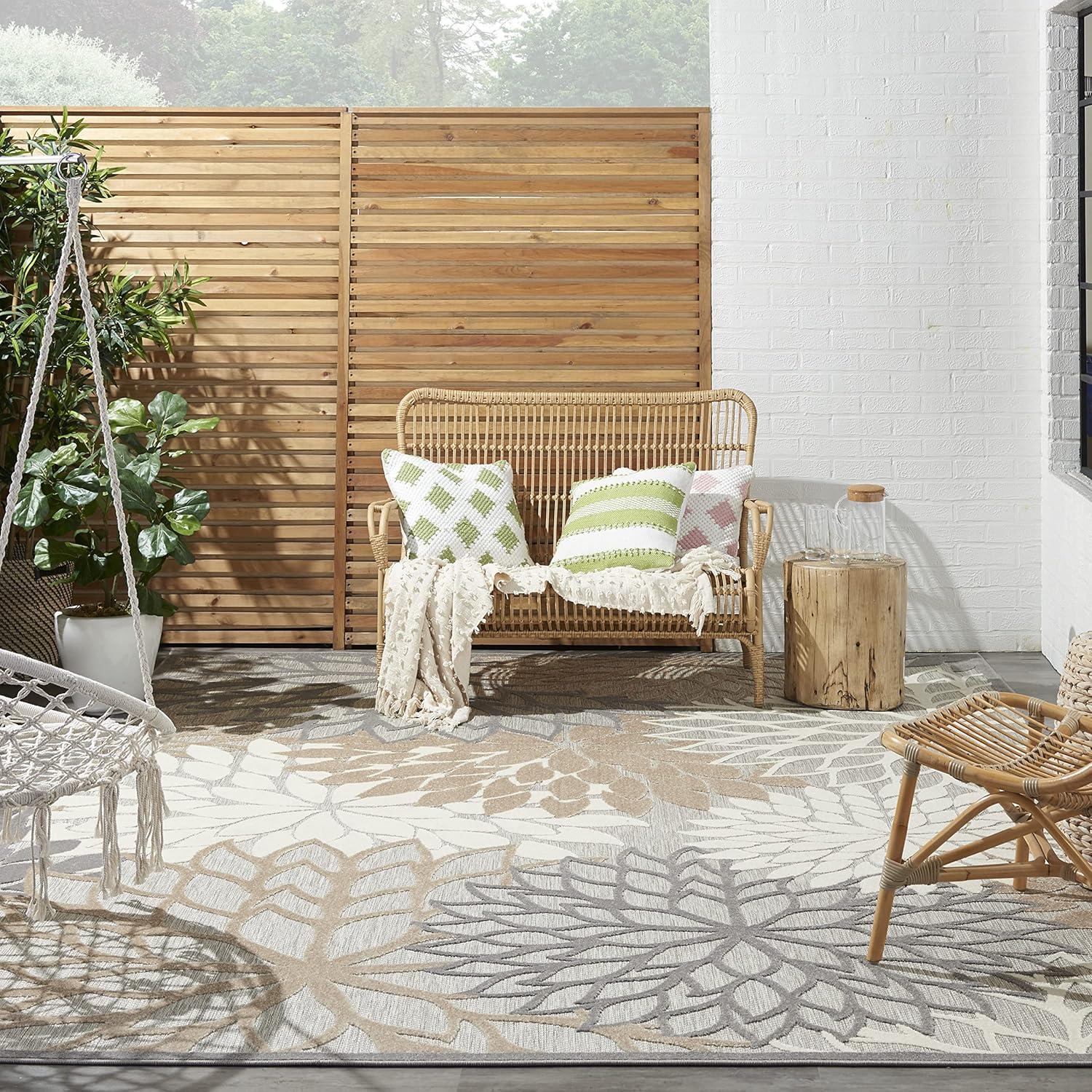 Nourison Aloha Floral Bloom Flatweave High-Low Indoor Outdoor Area Rug Natural 9'6" x 13'