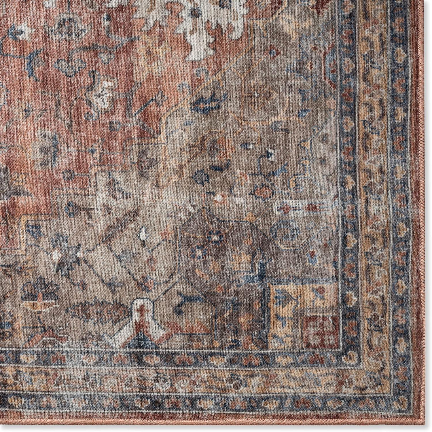 Everwash™ Callaghan Esther Bohemian Medallion Machine Washable Area Rug, Rust/Navy Blue, 6'6"x9'2"
