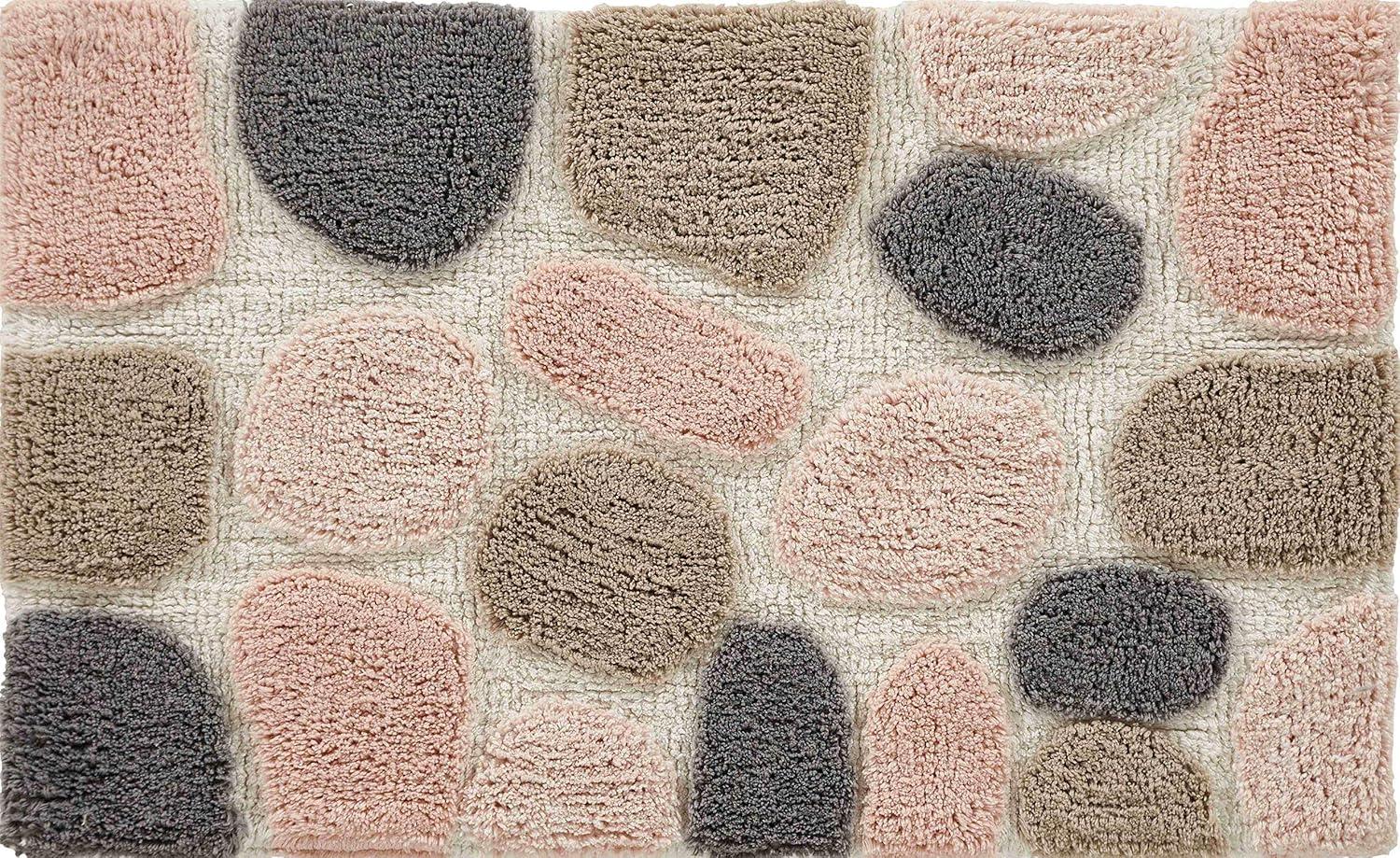 Pebble Pattern Pink and Gray Cotton Bath Mat Set