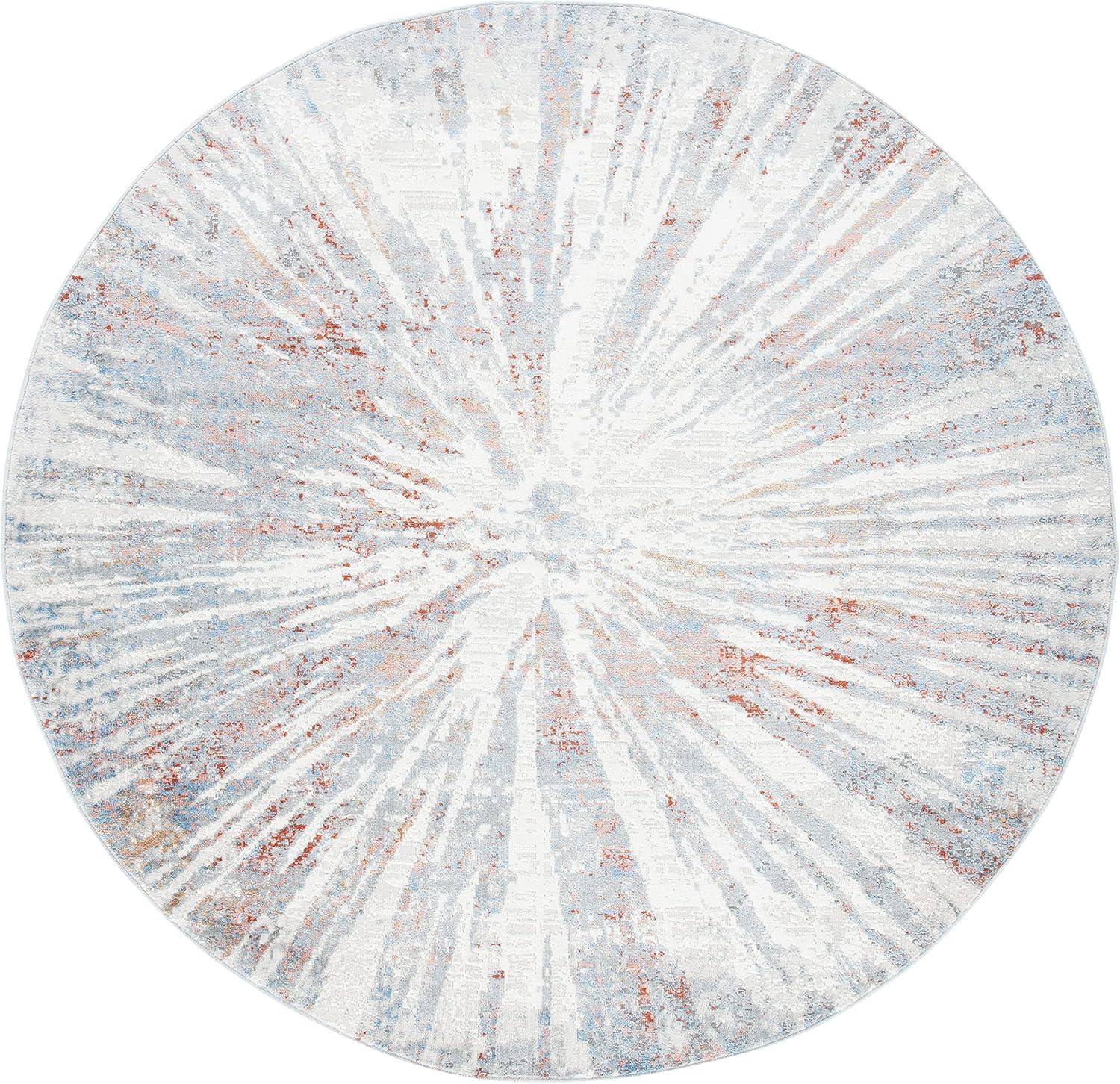 Amelia Hand-Knotted Grey & Rust Round Synthetic Rug