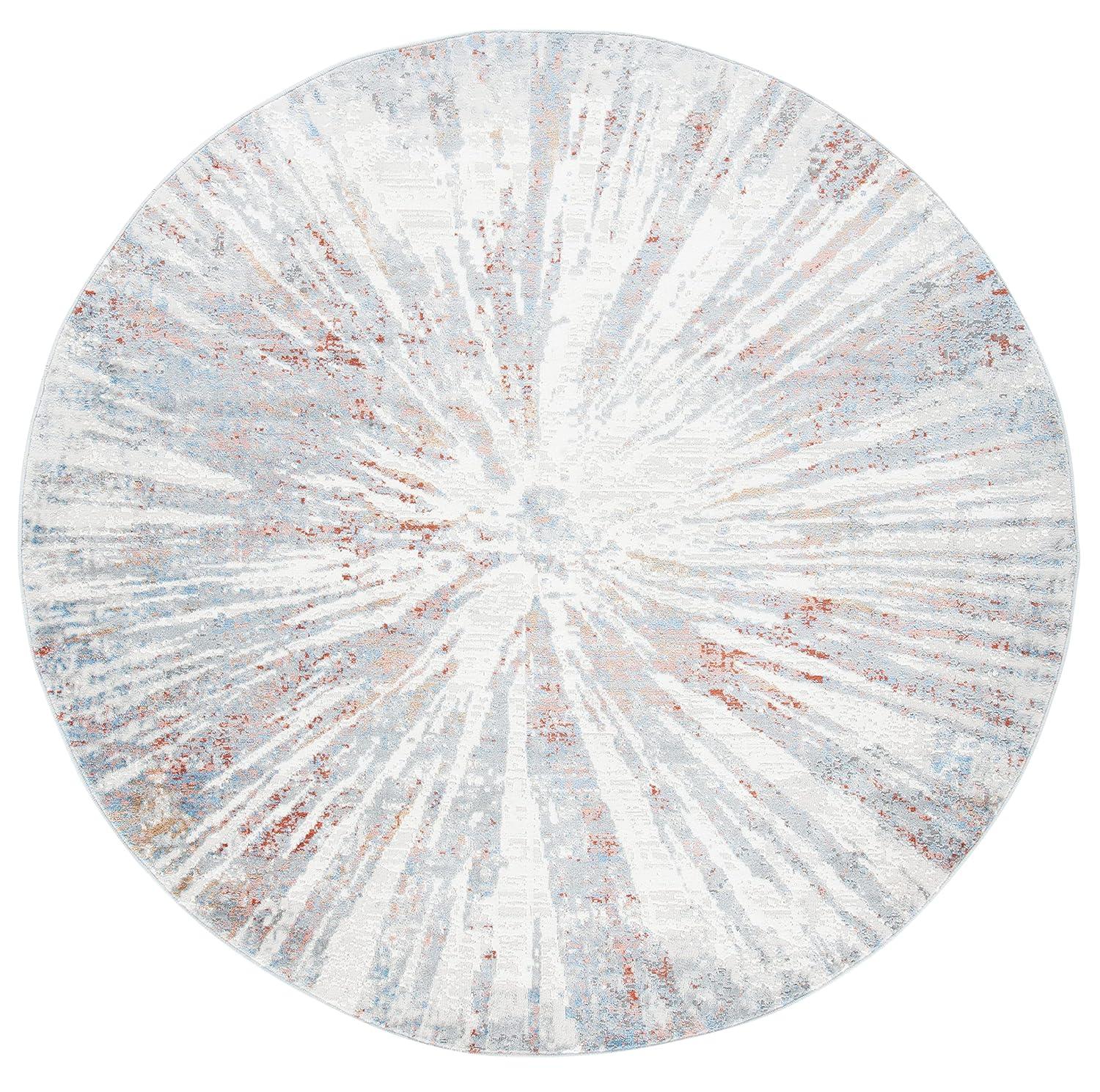 Amelia ALA449 Power Loomed Indoor Area Rug - Grey/Rust - 6'7" Round - Safavieh