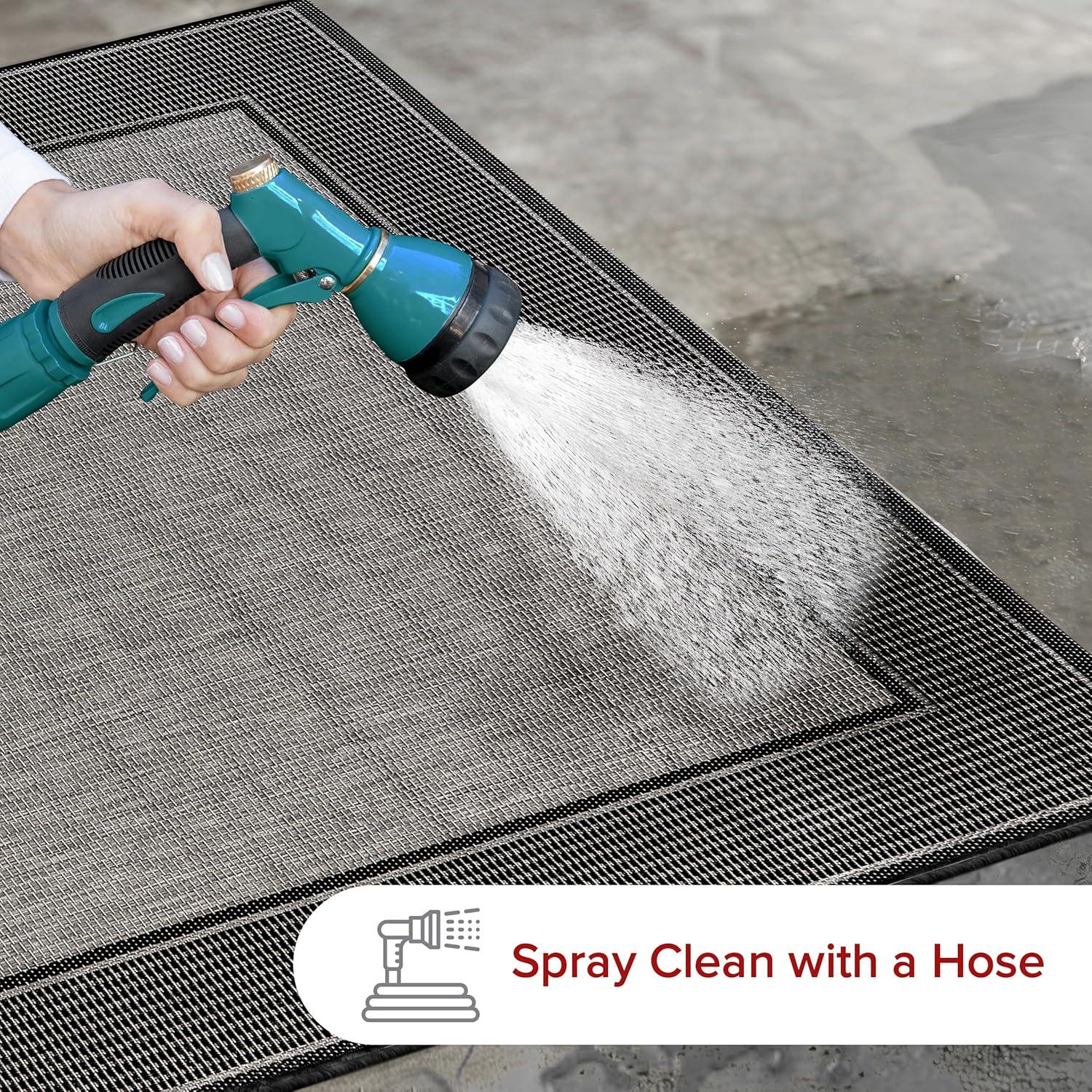 Nuloom Gris Bordered 10 Square Indoor/Outdoor Area Rug for Living Room Patio Deck Front Porch Kitchen, Grey/Black