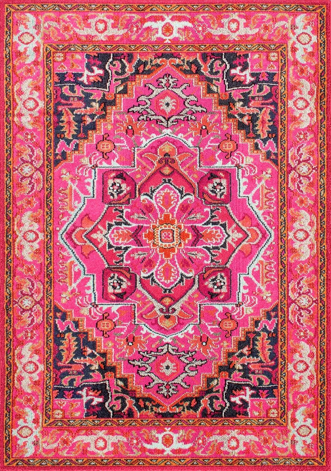 Rosie Pink Round Synthetic Bohemian Area Rug - 4' Diameter