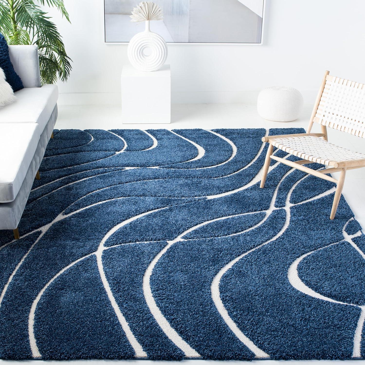 Florida Shag SG471 Power Loomed Indoor Area Rug - Navy/Ivory - 9'x12' - Safavieh