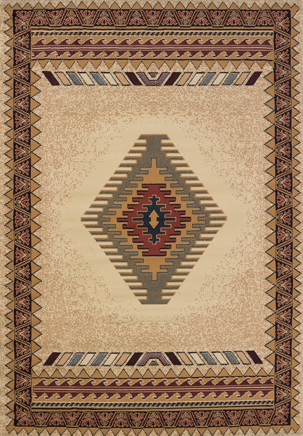 Manhattan Cream Southwestern Synthetic Area Rug, 8' x 11'