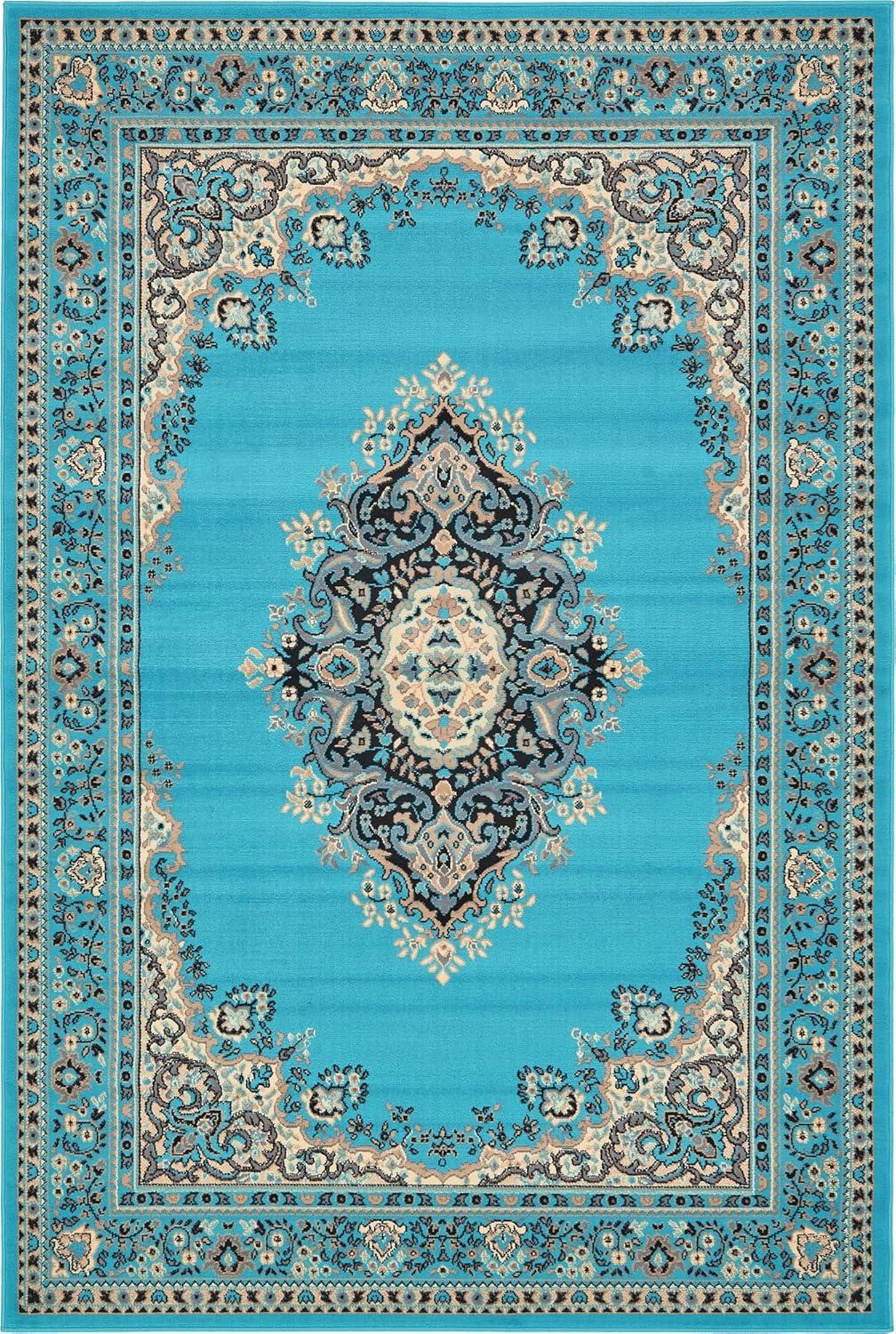 Turquoise Medallion Synthetic 6' x 9' Rectangular Area Rug