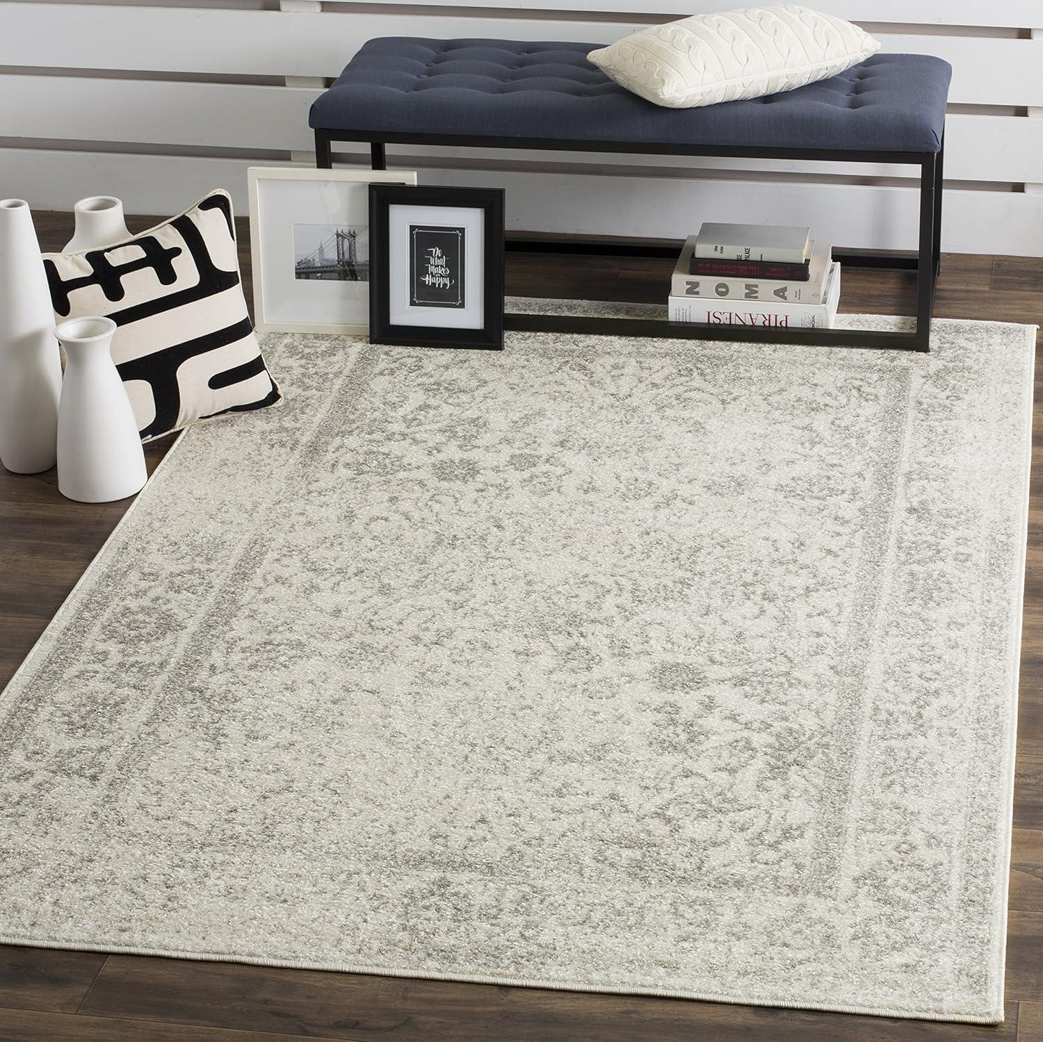 Adirondack ADR109 Machine Made Indoor Area Rug - Ivory/Silver - 6'-7"x6'-7" - Safavieh
