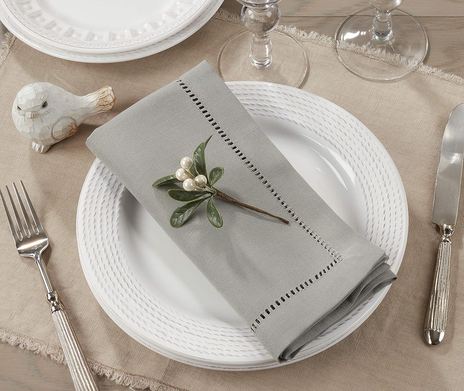 Saro Lifestyle Dinner Napkin With Hemstitch Border Design (Set of 12), Grey, 18" x 18"