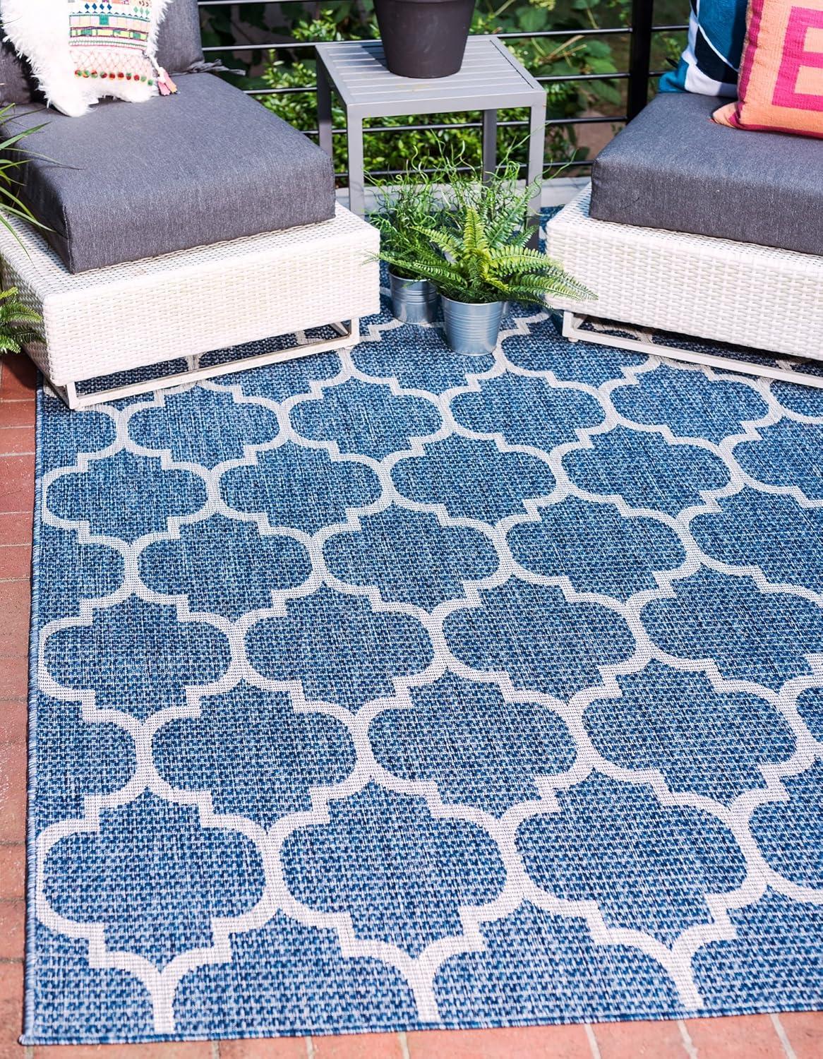 Unique Loom 5' 3 x 8' 0 Rectangle Indoor/Outdoor Trellis Navy Blue Area Rug