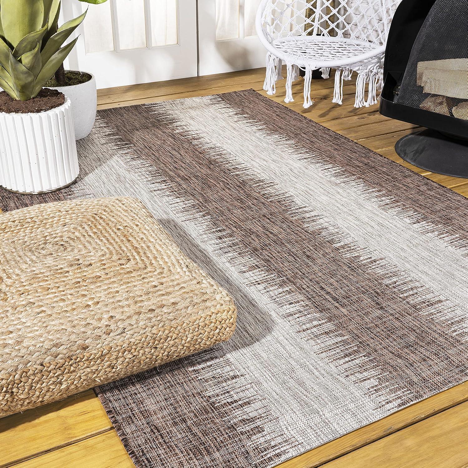 5'x8' Tavira Modern Strie' Indoor/Outdoor Area Rug, Brown/Beige - JONATHAN Y