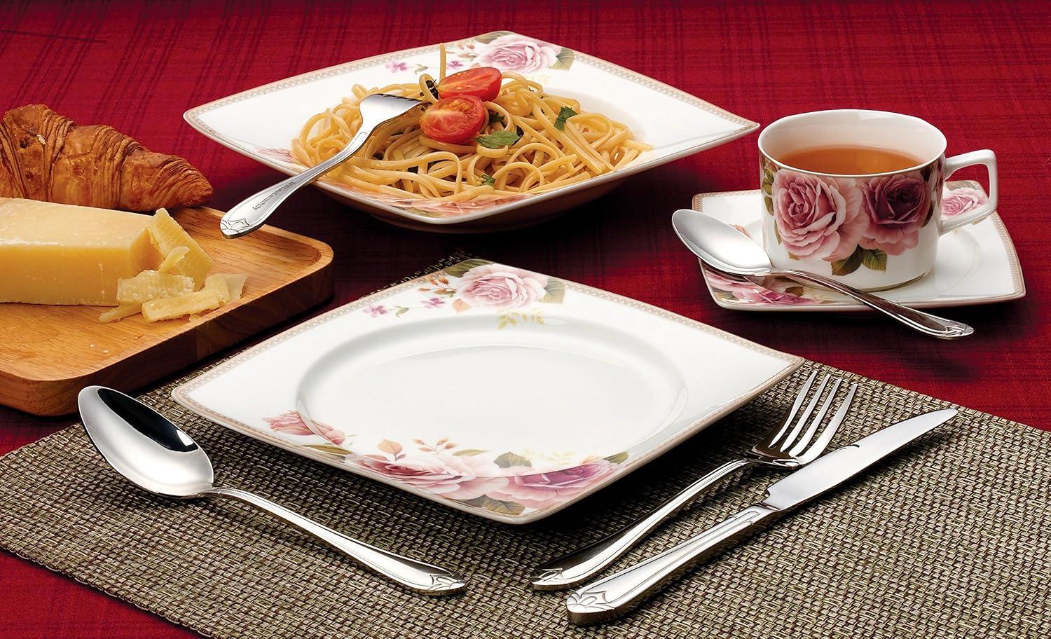 Stylish and Elegant 57 Pieces Bone China Dinnerware Set Service for Hosting Parties and Events for 8 People - Loretta, 57 Piece