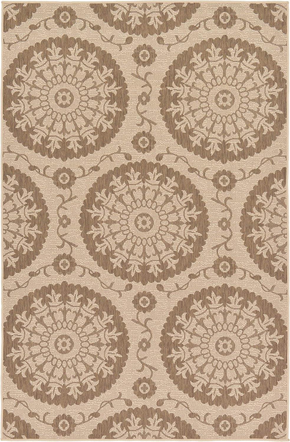 Elegant Medallion 5x8 ft Brown and Beige Outdoor Rug