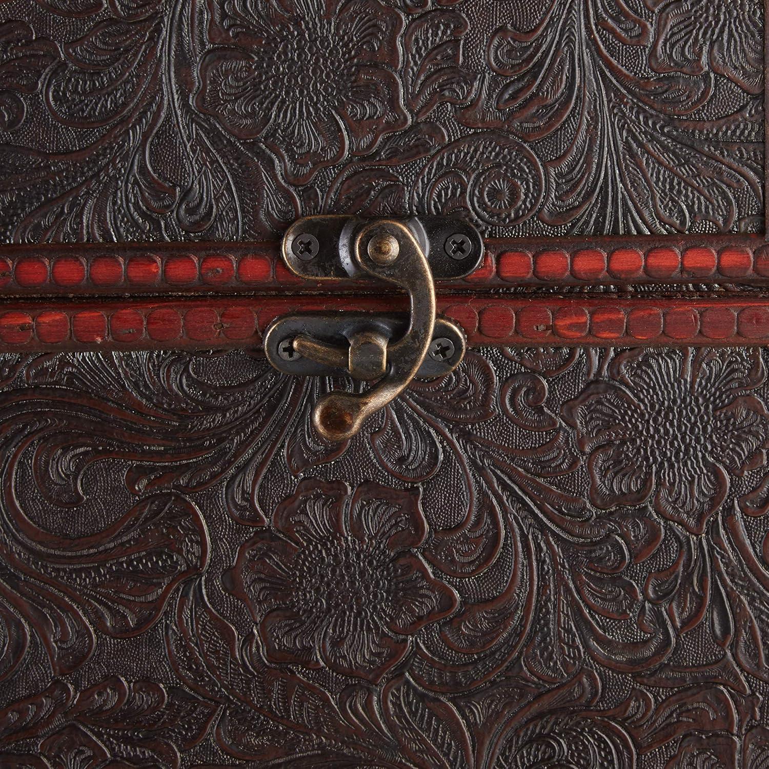 Elegant Brown and Wine Floral Wooden Decorative Chest Set