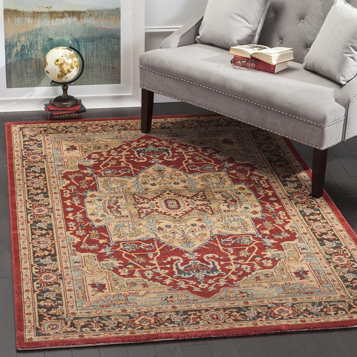 Mahal MAH625 Power Loomed Indoor Area Rug - Natural/Navy - 6'7"x9'2" - Safavieh.