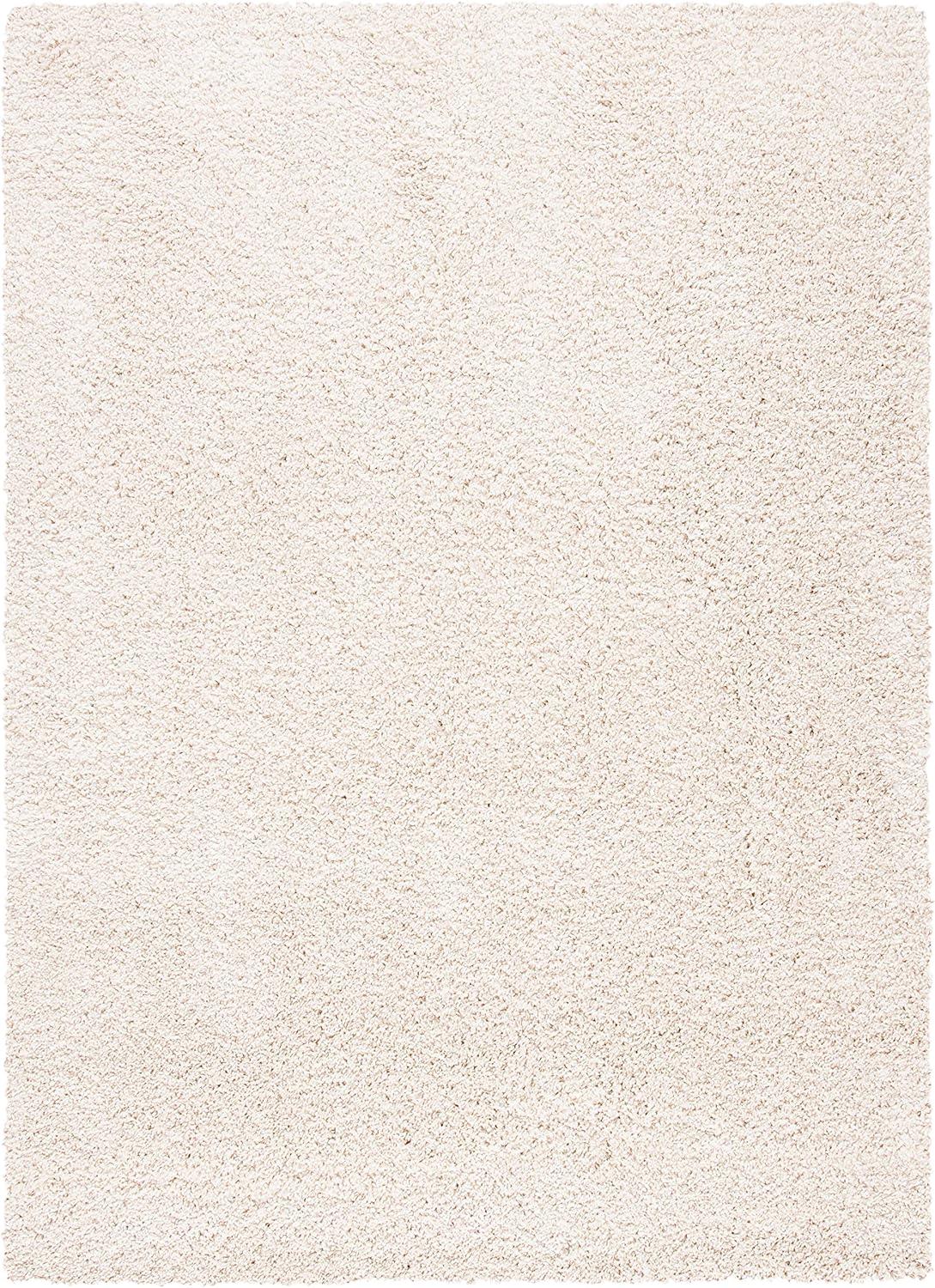 Luxurious Ivory Synthetic 4' x 6' Hand-Knotted Shag Area Rug