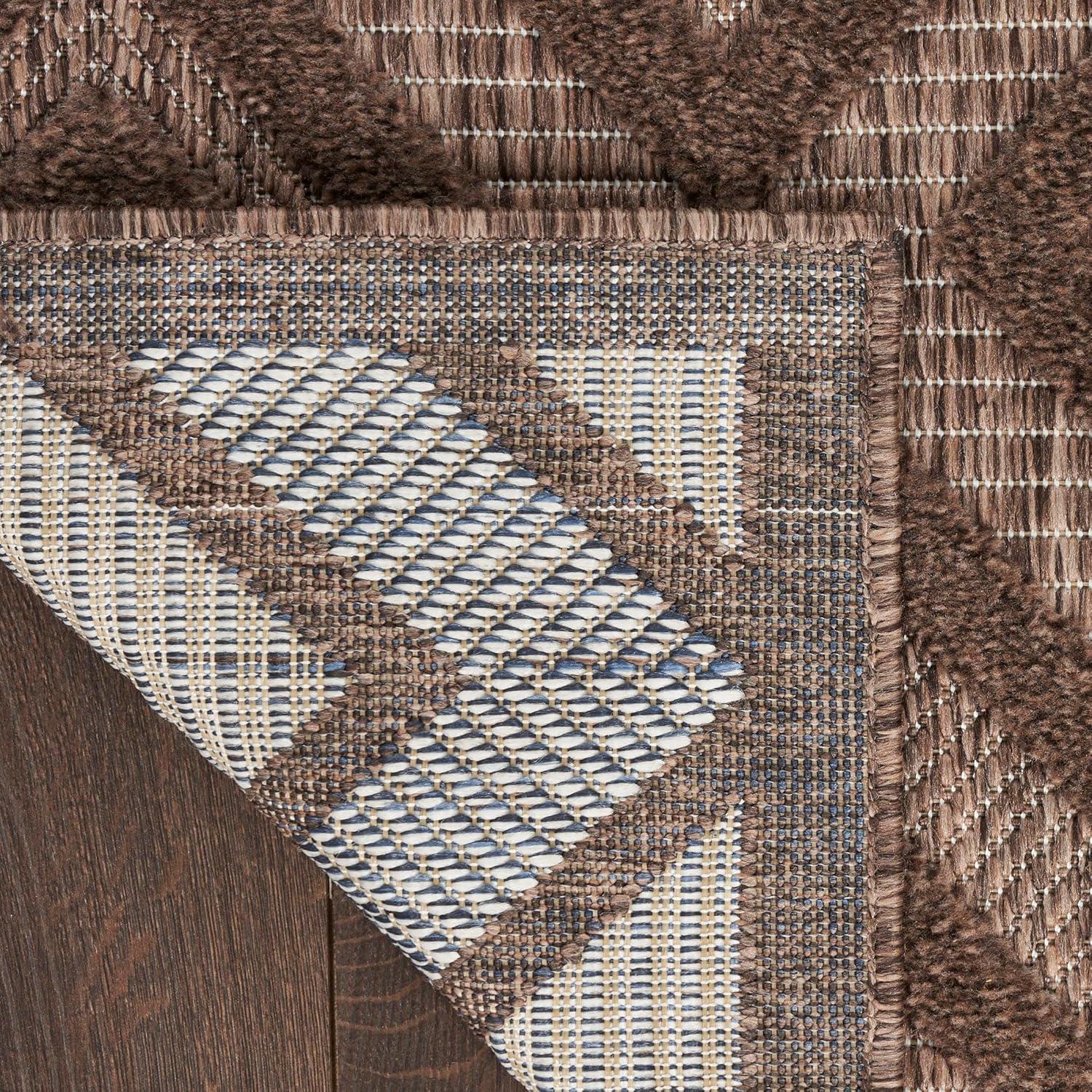 Nourison Versatile Diamond Geometric Flatweave Indoor Outdoor Area Rug Brown 9' x 12'
