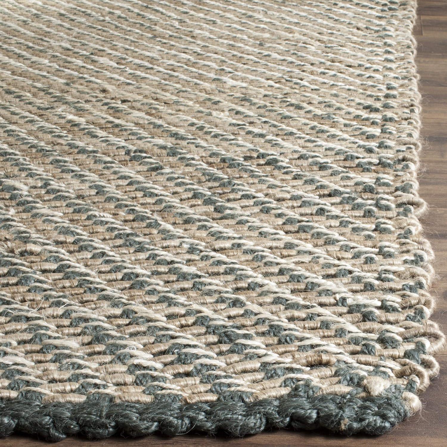 Coastal Charm Hand-Woven Jute Area Rug, 5' x 8', Blue and Natural