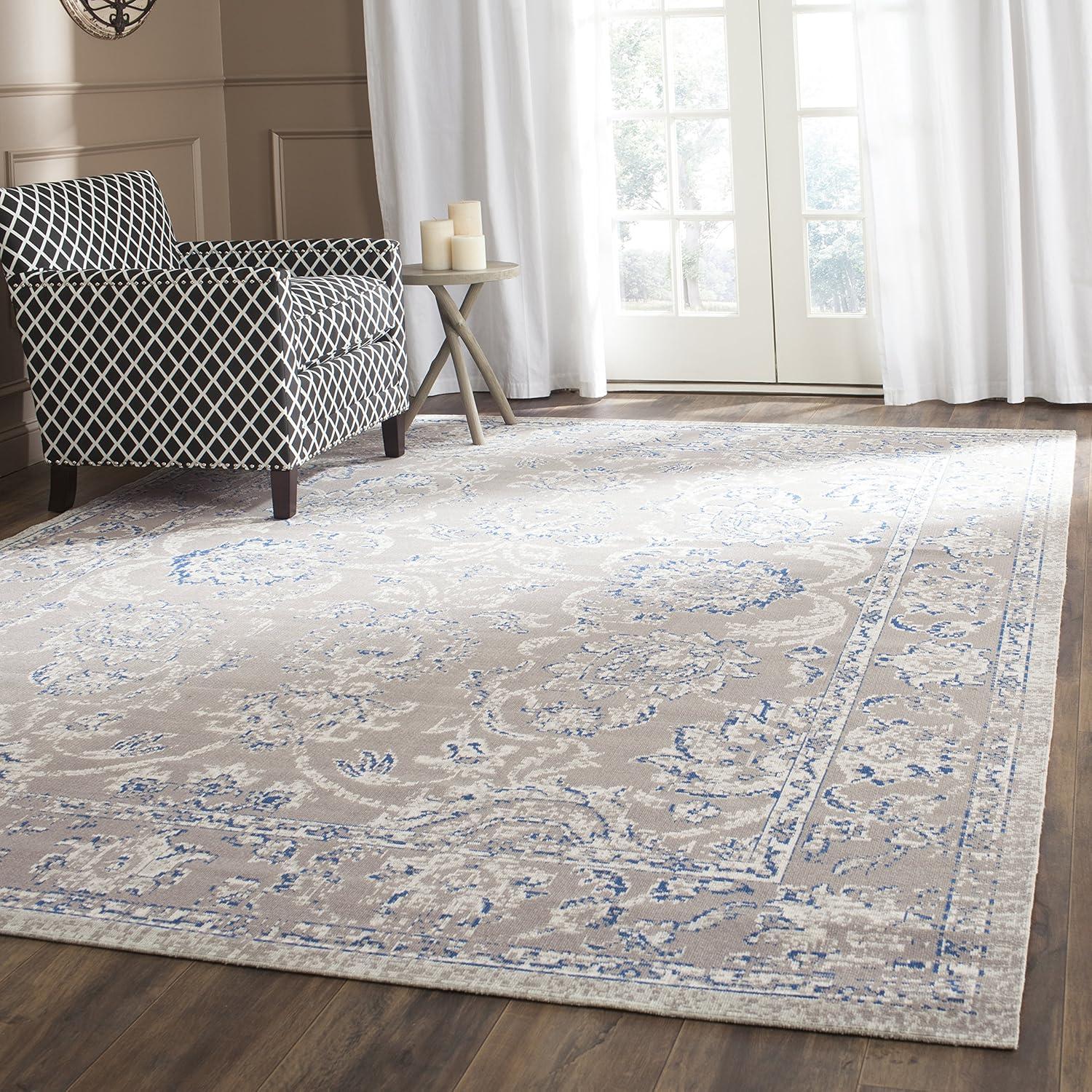 Reversible Flat-Woven Cotton Blend Rug in Taupe & Blue