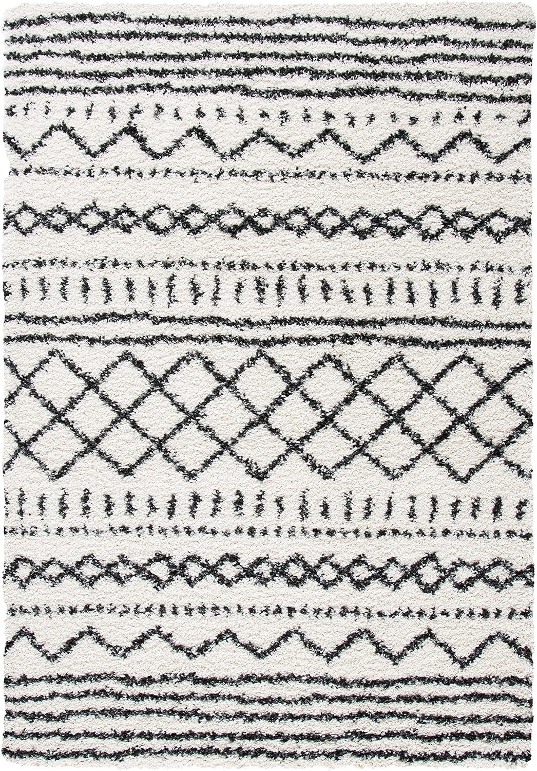 SAFAVIEH Arizona Teagan Geometric Shag Area Rug, Ivory/Grey, 4' x 6'
