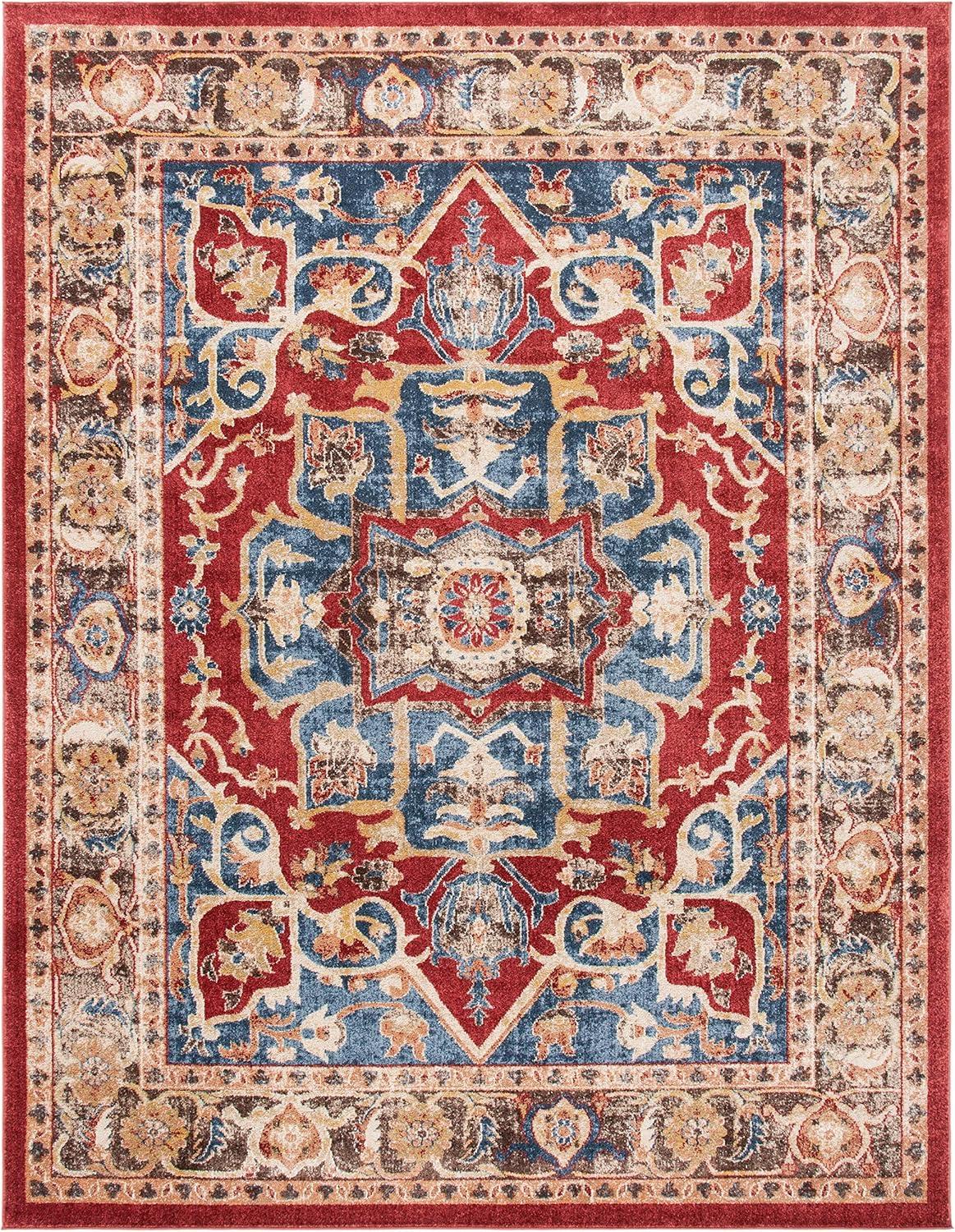 Regal Bijar Red & Royal Floral 8' x 10' Stain-Resistant Area Rug