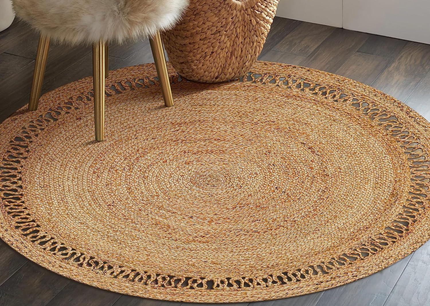 Nuloom 4 Round Rigo Jute Hand Woven Indoor Area Rug, Natural, Solid Farmhouse Design, Natural Fiber Bedroom, Living Room, Kitchen,