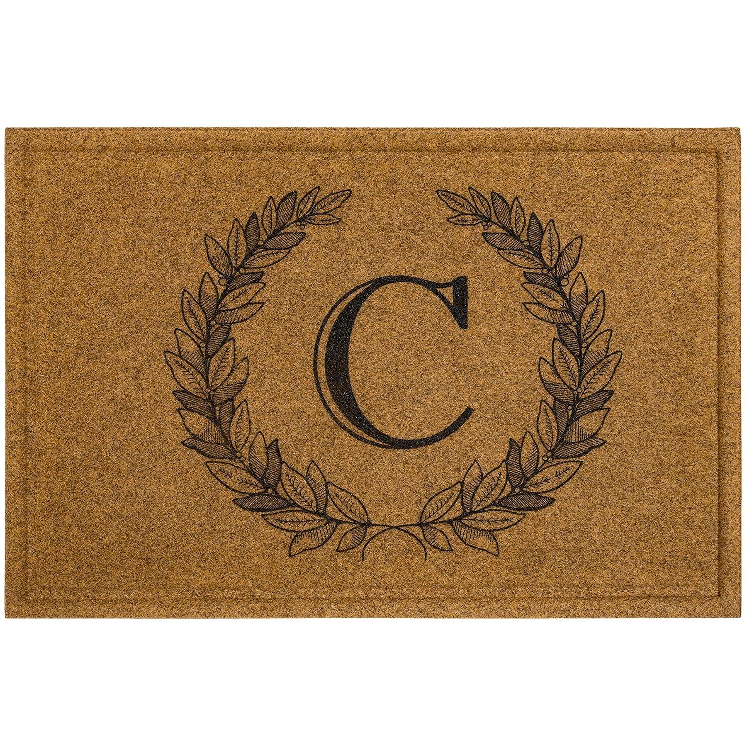 Mohawk Home Laurel Monogram C Low Pile Printed Faux Coir All Weather Eco Friendly Indoor/Outdoor Doormat, Natural, 1' 6" X 2' 6"