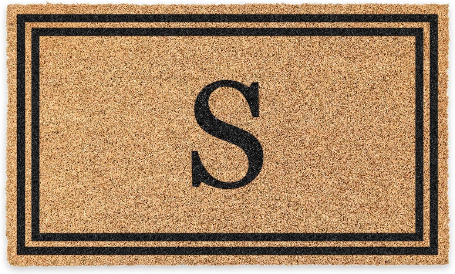 COCO MATS 'N MORE Personalized Door Mat with Monogram for Outdoor Indoor - Non-Slip Coco Coir Front Doormat with Vinyl Backing, Wedding, Housewarming, New Home (18" x 30", Black Double Bordered)