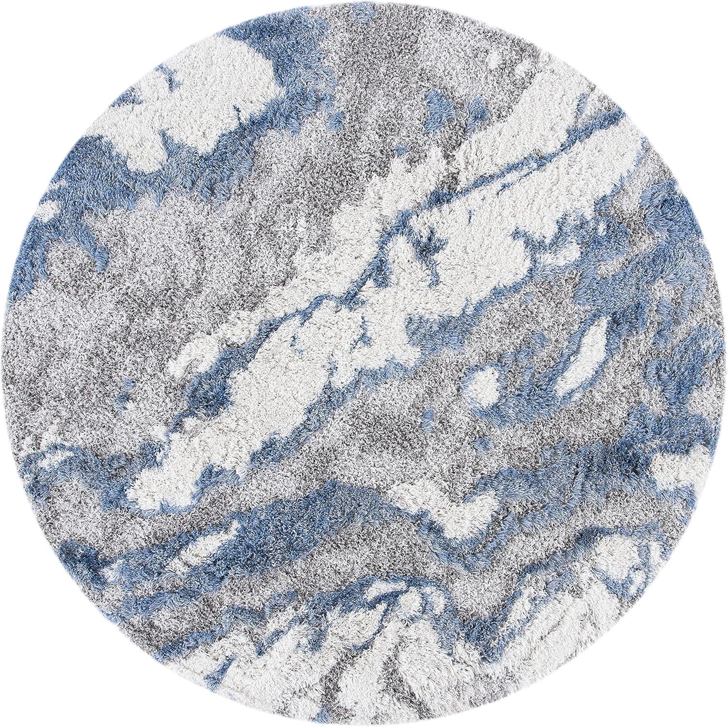 Luxe Horizon 59" Round Grey Abstract Shag Area Rug