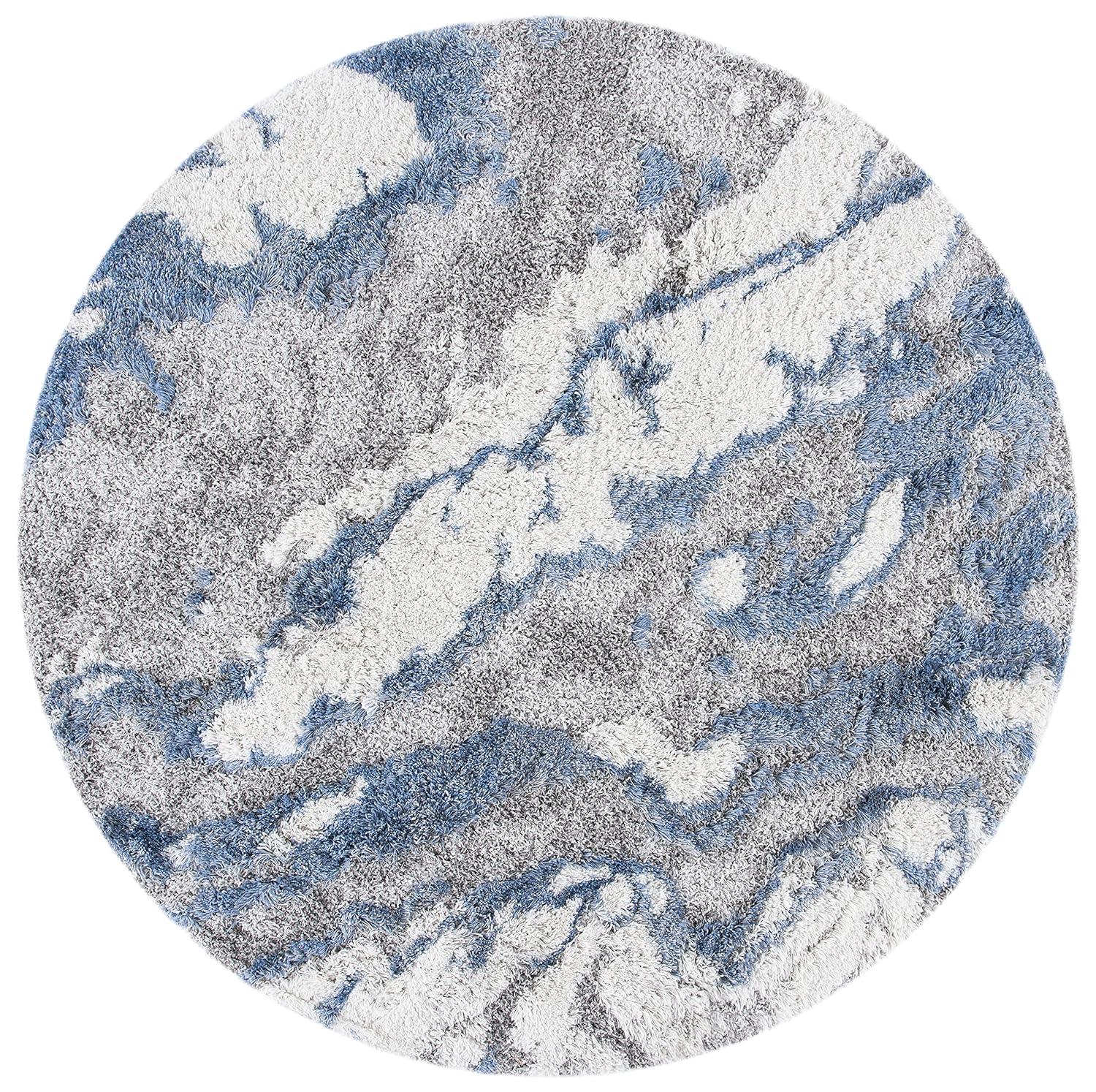 Horizon Shag 800 HZN890 Machine Made Area Rug - 5' Round - Grey/Blue - Safavieh