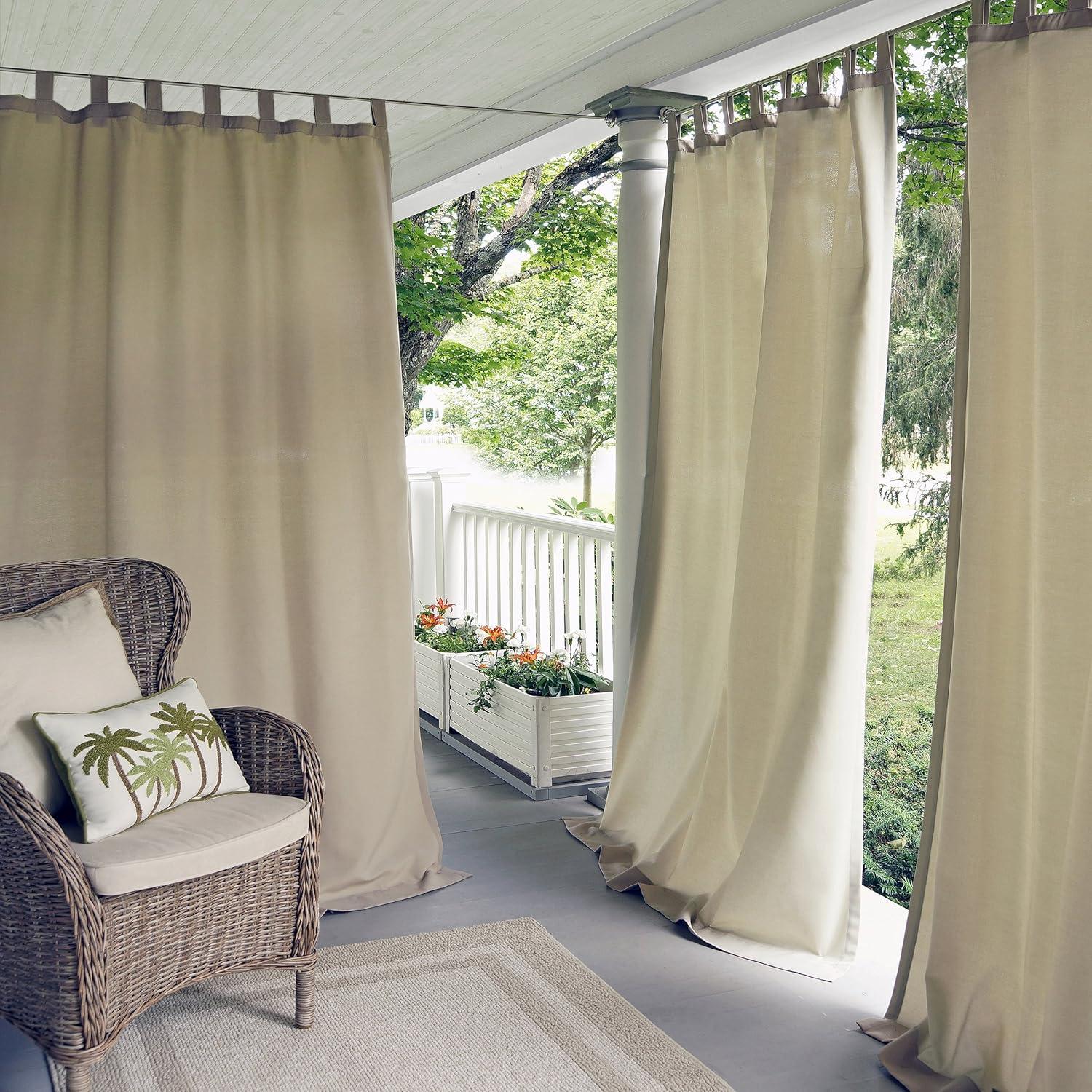 Taupe Polyester Light-Filtering Tab Top Curtain Panel