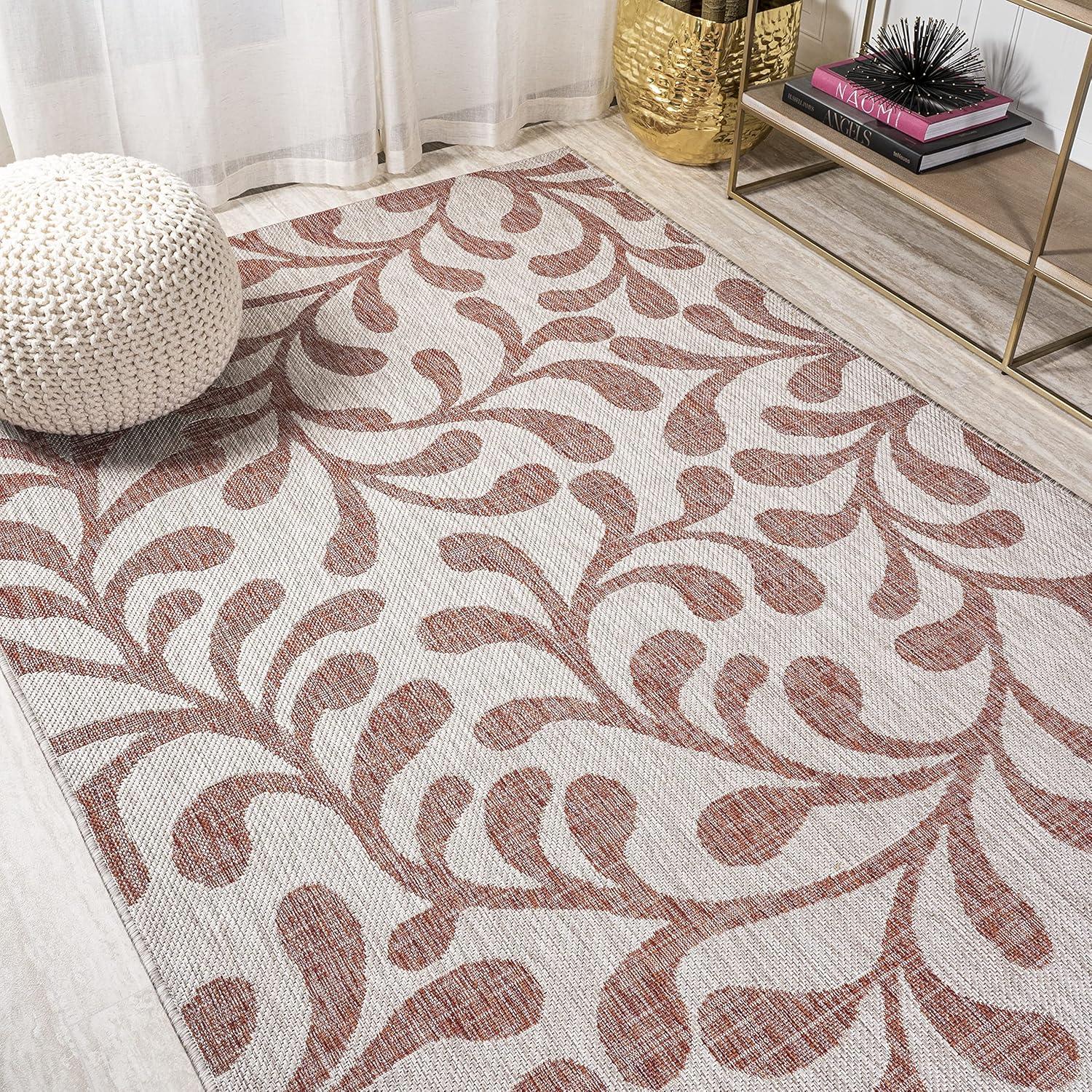 Reversible Vine Pattern Red/Beige 4'x6' Synthetic Area Rug