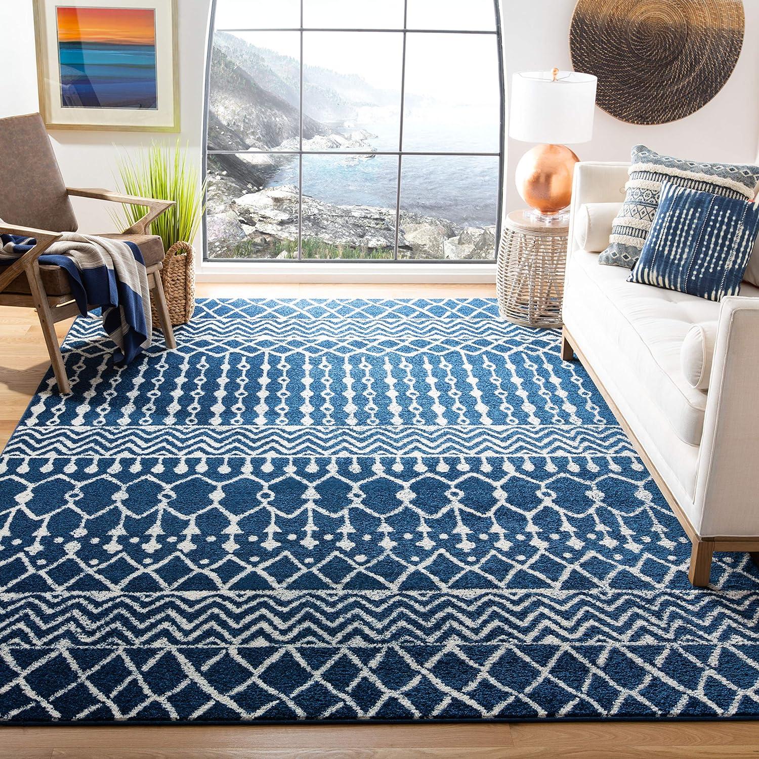 SAFAVIEH Tulum Glen Moroccan Geometric Area Rug, 3' x 3' Square, Navy/Ivory