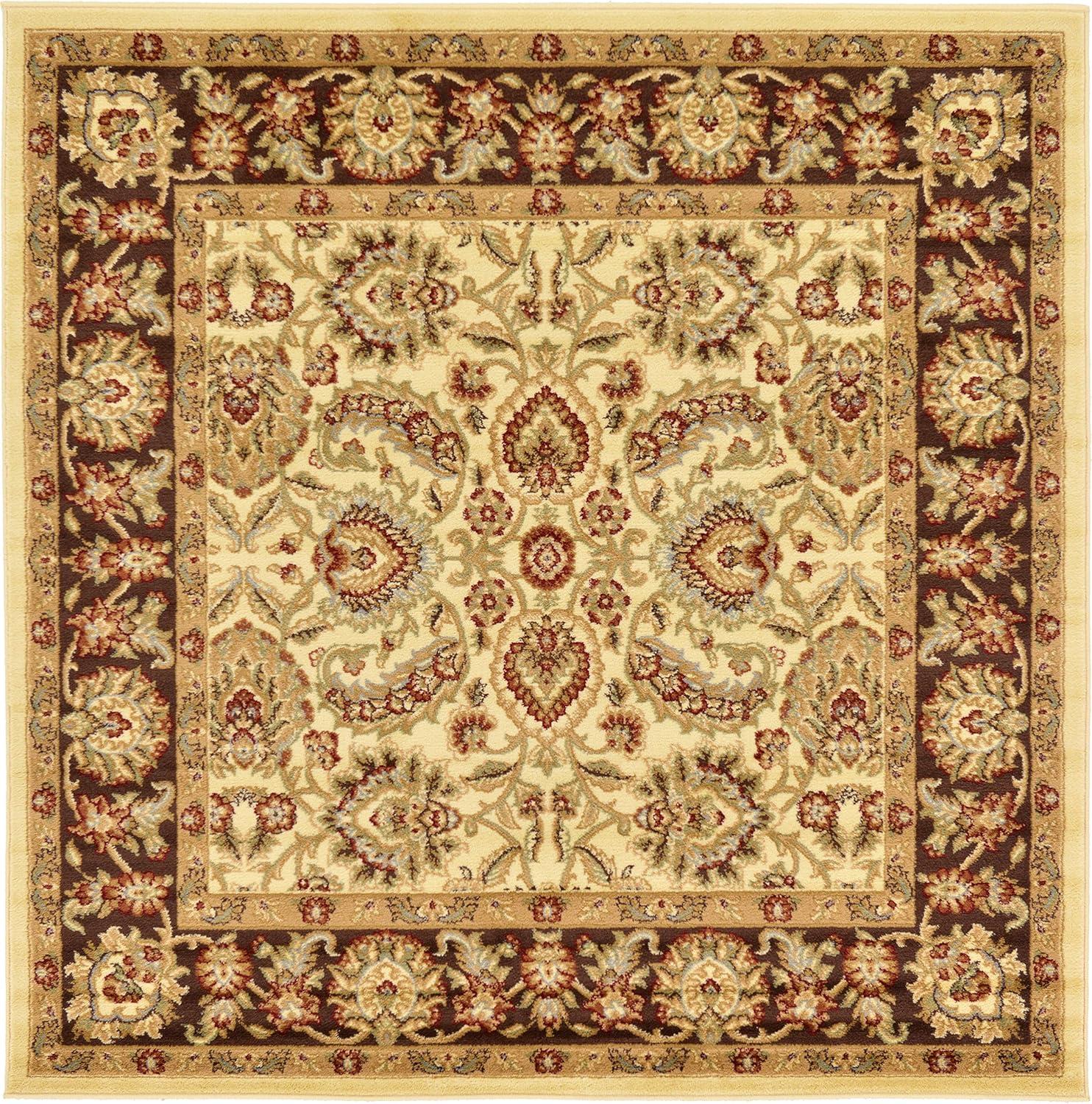 Aditi Cream Square Indoor Floral Synthetic Rug, 6' x 6'