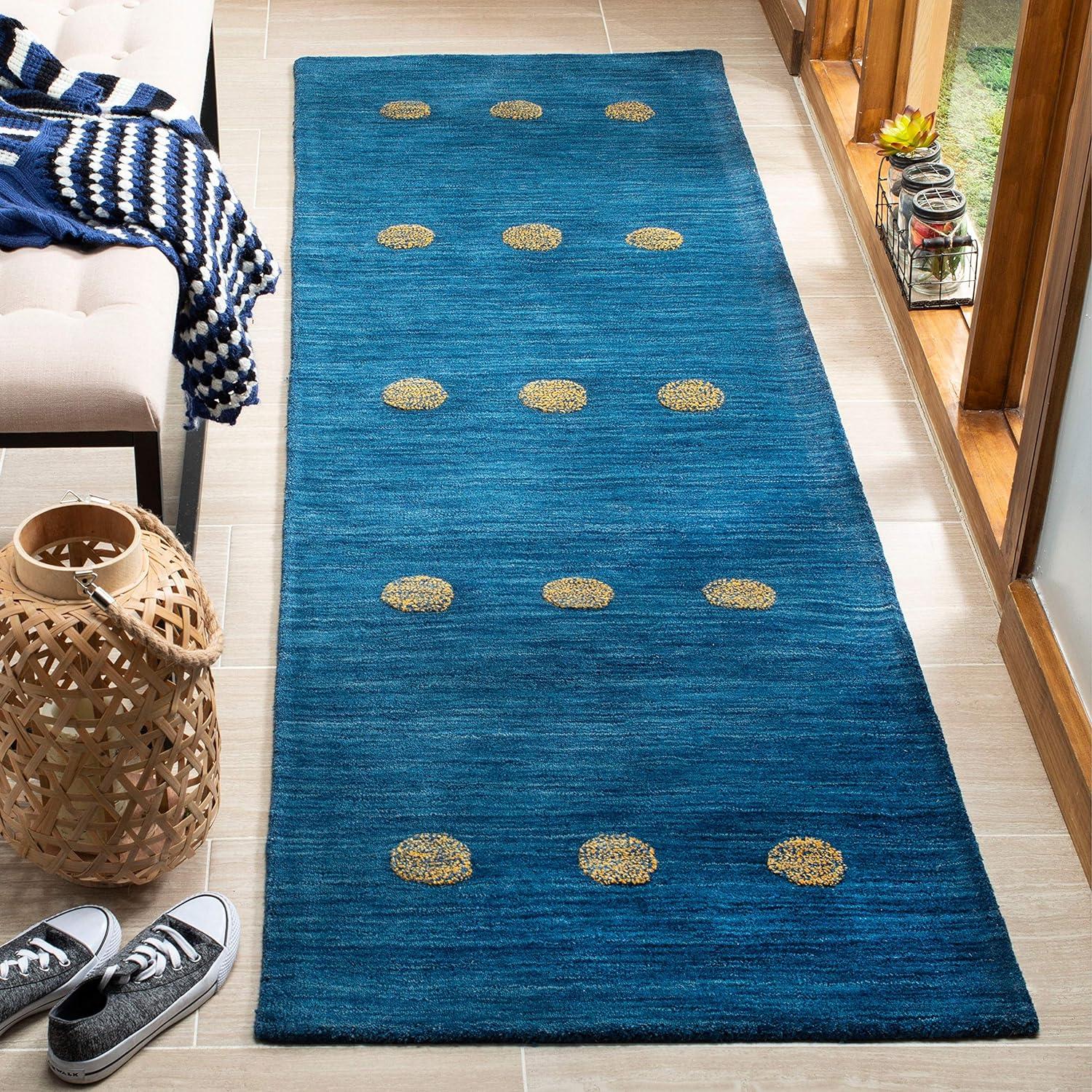 Handmade Tufted Blue Wool 27" Runner Rug