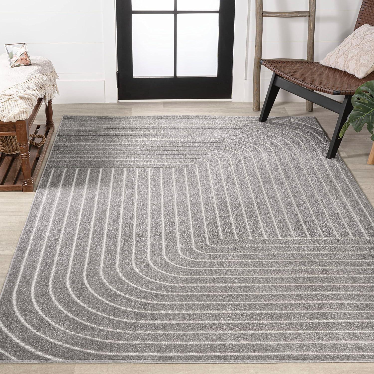 JONATHAN Y Odense High-Low Minimalist Angle Geometric Gray/Ivory 4 ft. x 6 ft. Indoor/Outdoor Area Rug