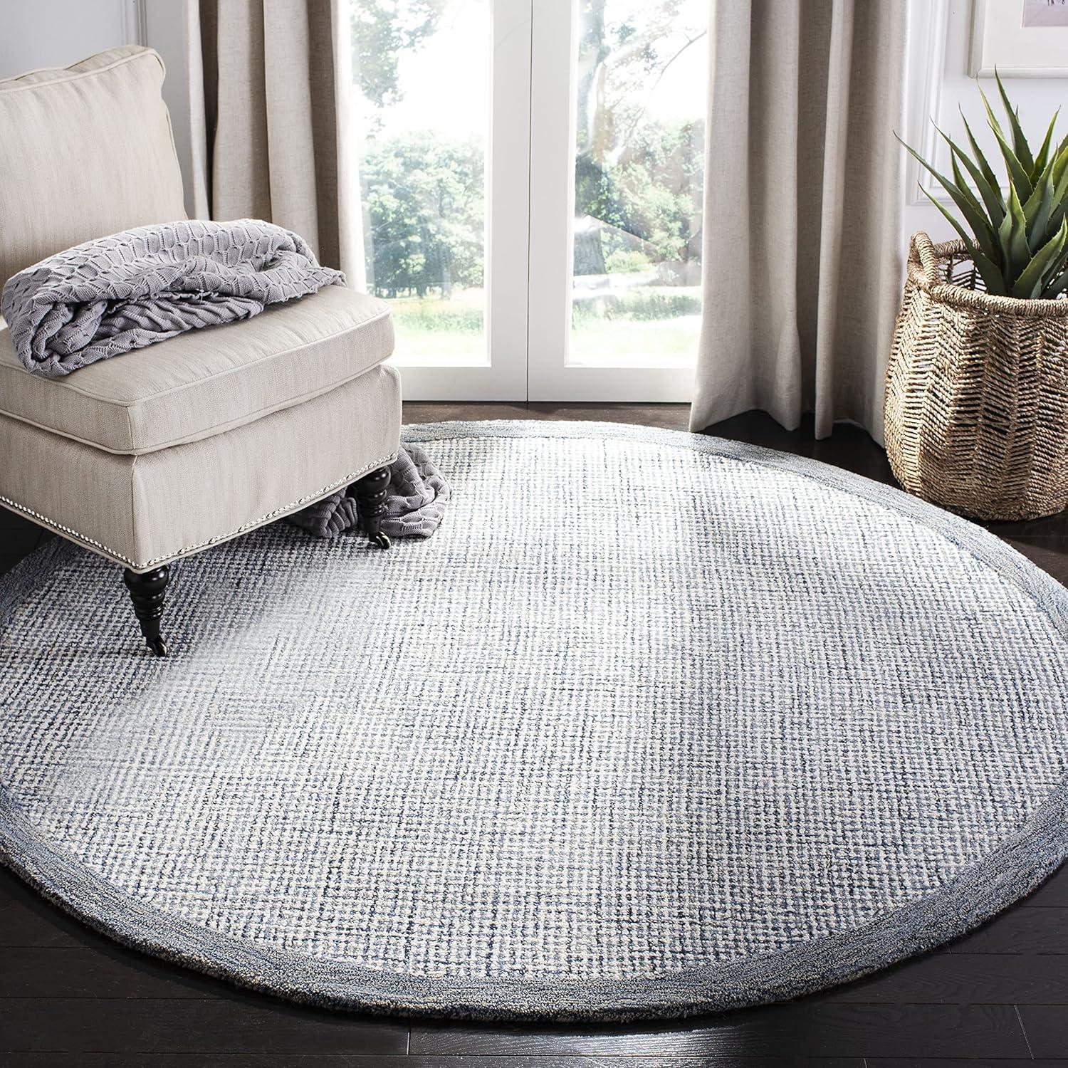 Abstract ABT220 Handmade Indoor Area Rug - Navy/Ivory - 6' Round - Safavieh