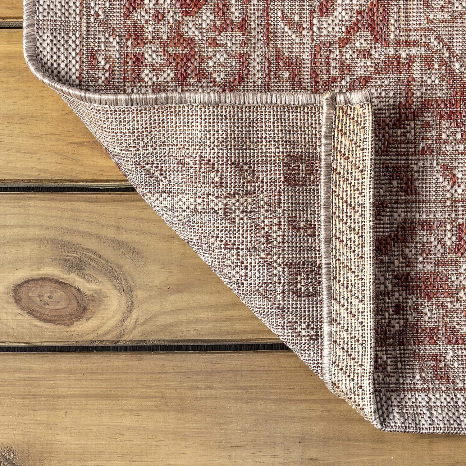 5' Square Rozetta Boho Medallion Textured Weave Indoor/Outdoor Area Rug, Red/Taupe - JONATHAN Y