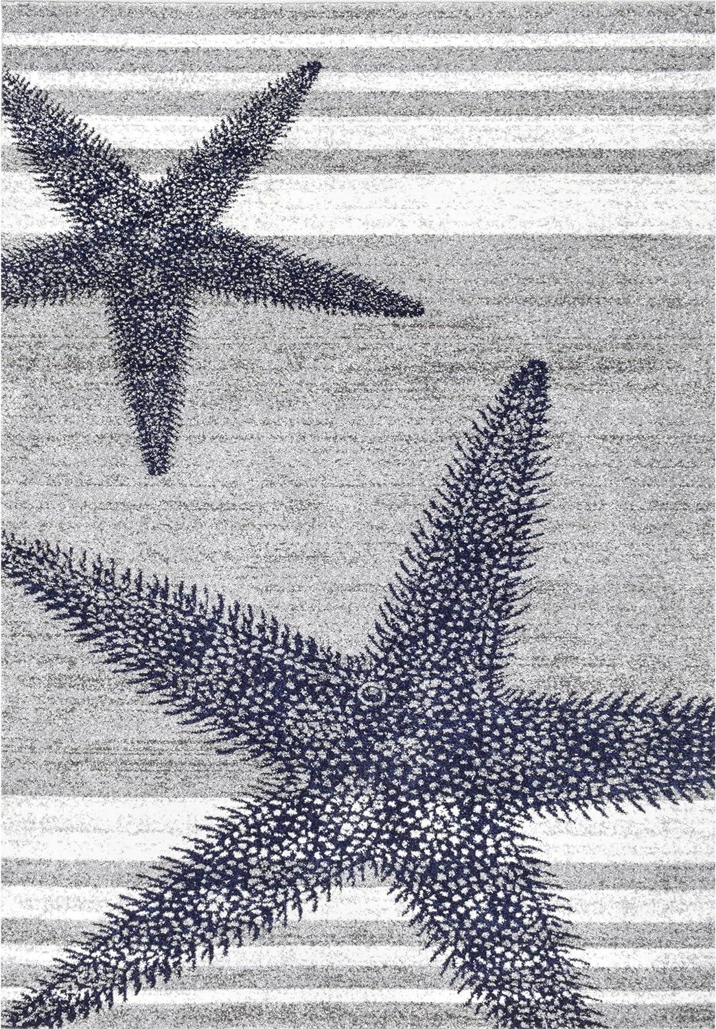 Thomas Paul Starfish and Striped Gray Rug