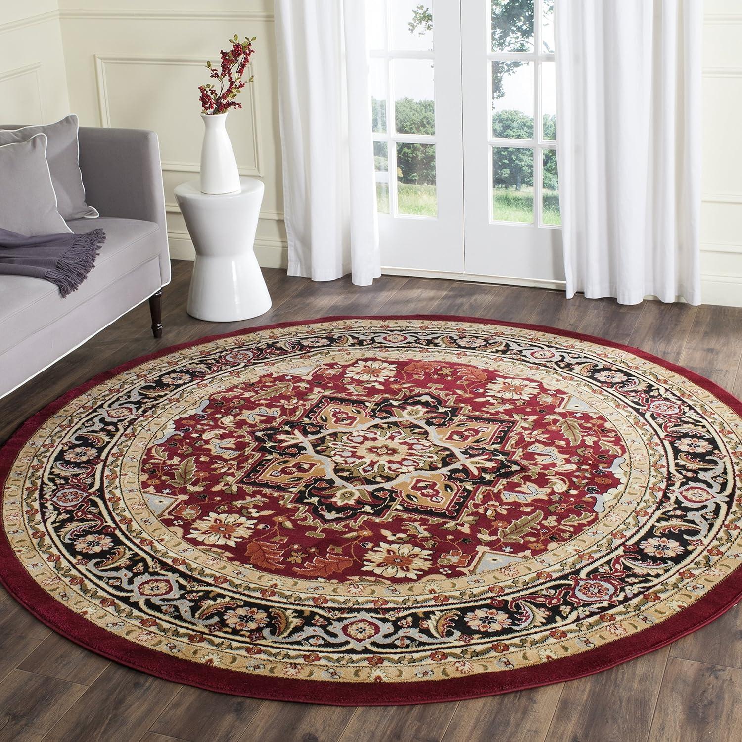 Lyndhurst Heriz LNH330 Power Loomed Area Rug - Red/Black - 8' Round - Safavieh