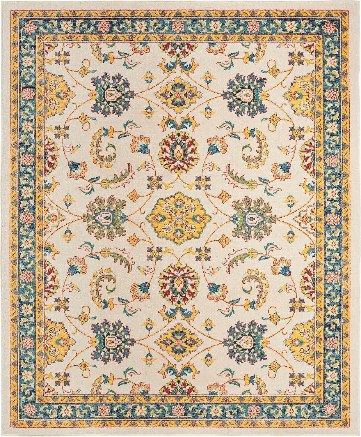 Nourison Essentials Floral Persian Indoor Outdoor Rug Ivory Gold 8' x 10'