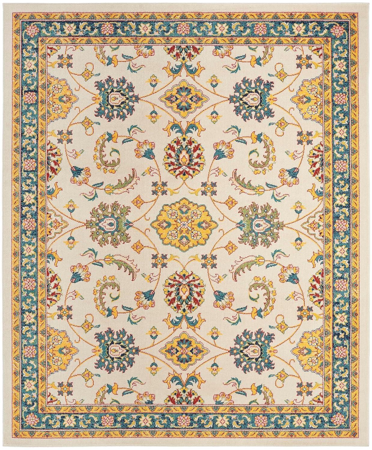 Nourison Essentials Floral Persian Indoor Outdoor Rug Ivory Gold 8' x 10'