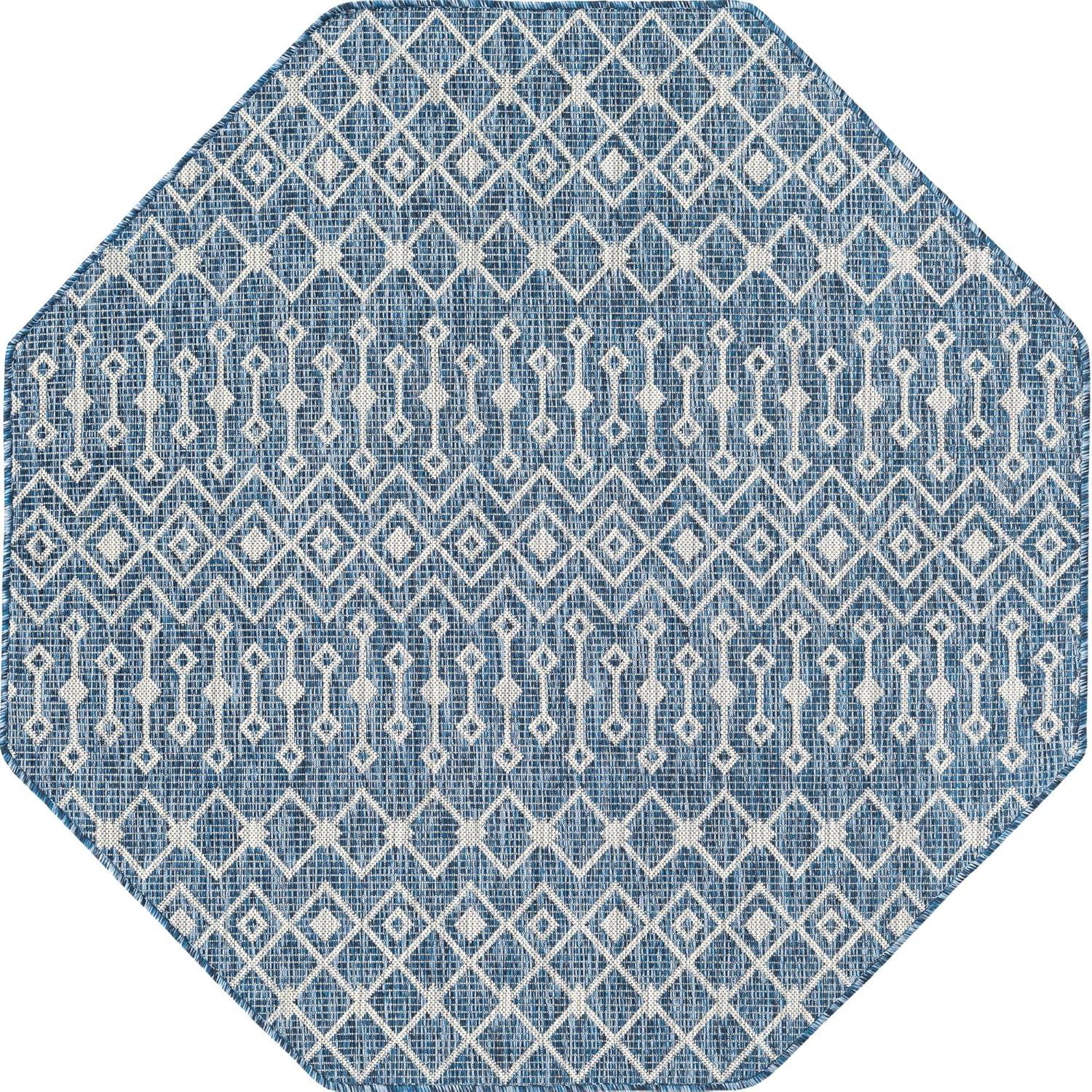 Unique Loom 5' 0 x 5' 0 Octagon Indoor/Outdoor Trellis Blue Area Rug