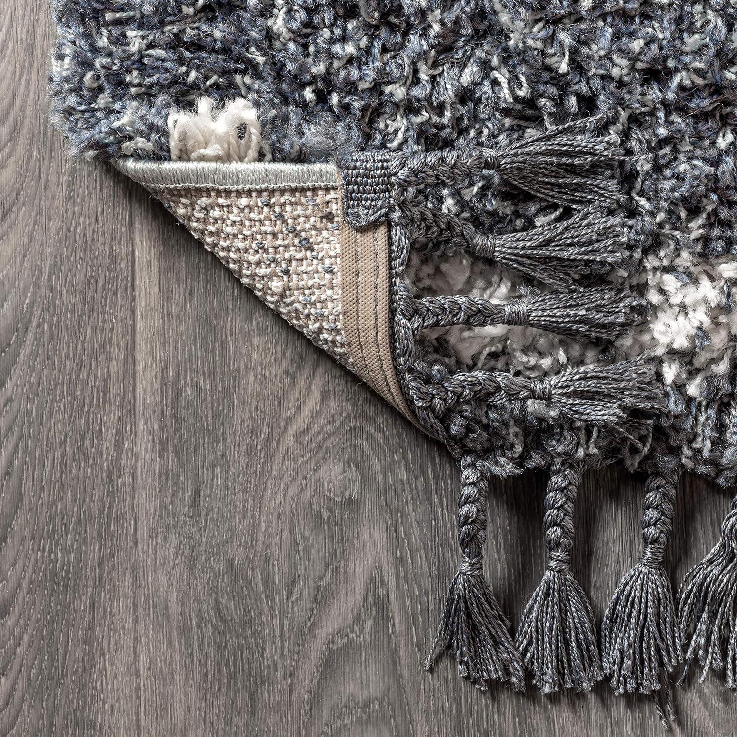 4'x6' Mercer Shag Plush Tassel Moroccan Geometric Trellis Area Rug, Cream/Grey - JONATHAN Y