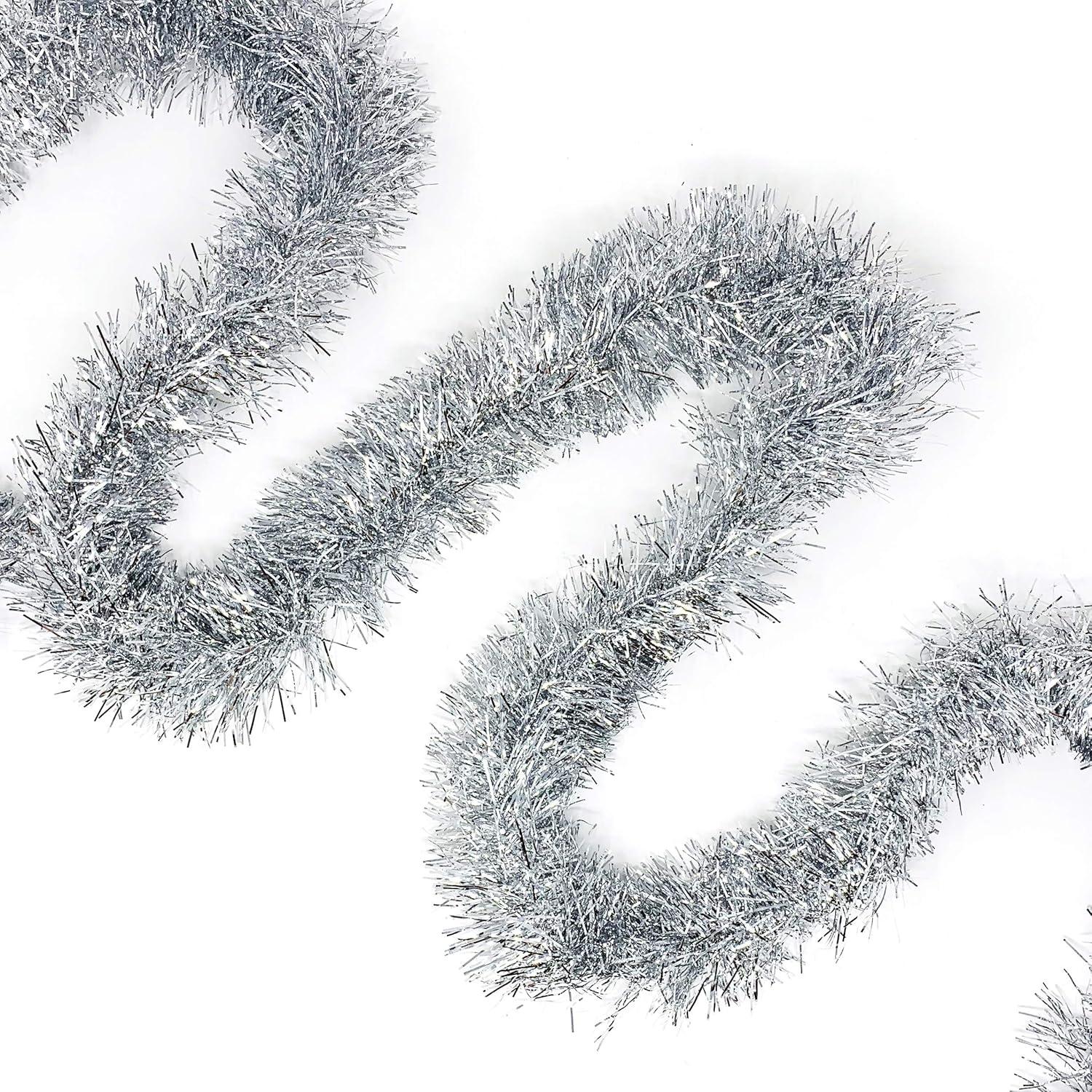 Silver 50 Feet Artificial Christmas Tinsel Garland