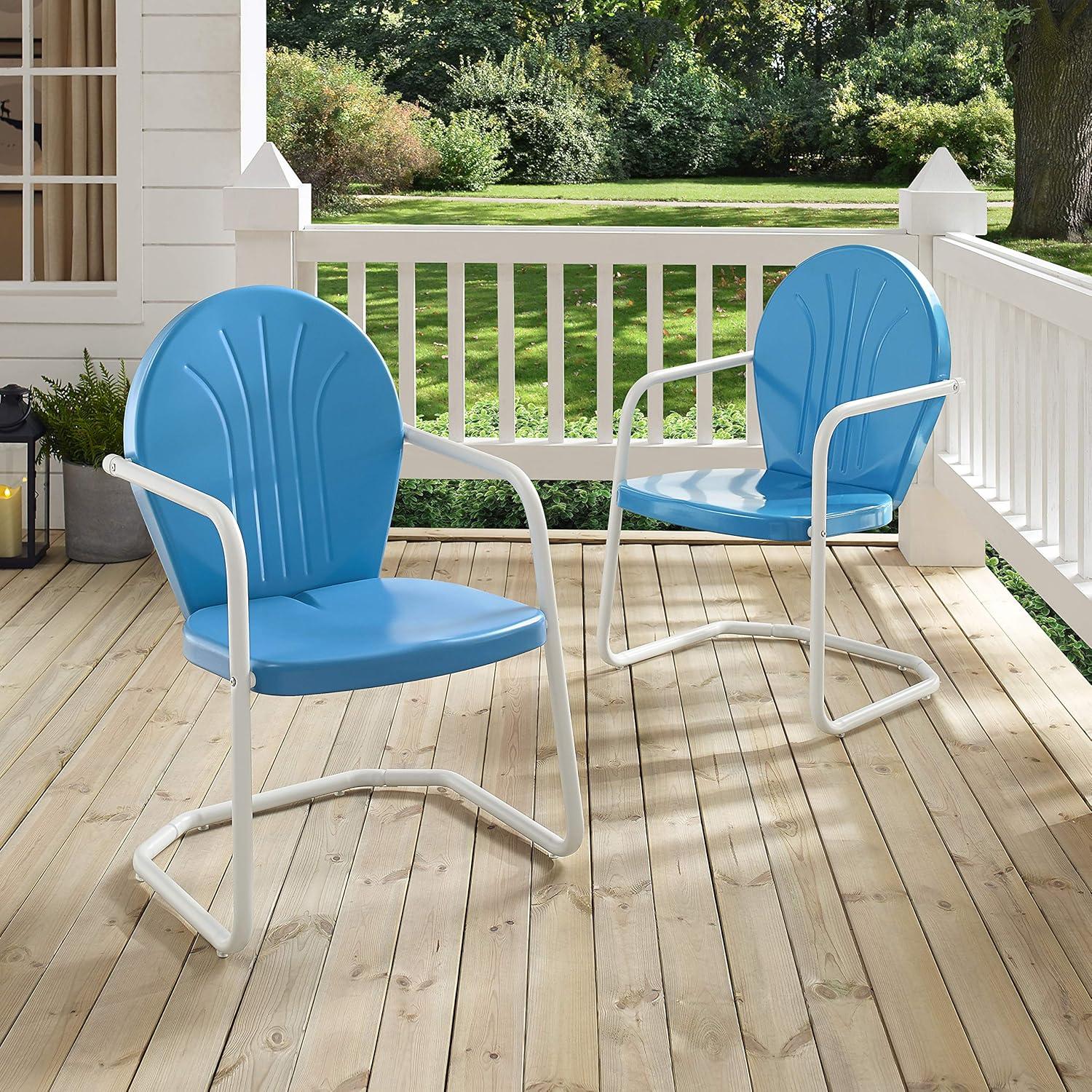 Crosley Furniture Griffith Retro Metal Patio Chair in Sky Blue