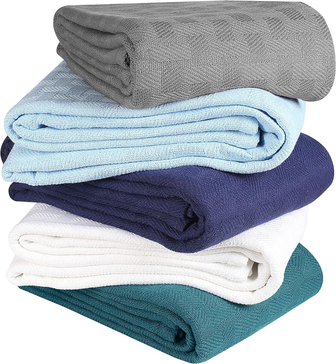 GLAMBURG 100% Cotton Bed Blanket, Breathable Bed Blanket Twin Size, Cotton Thermal Blankets Twin Size - Perfect for Layering Any Bed for All Season - White