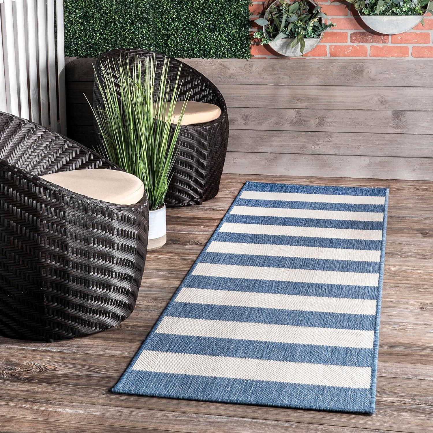 Nuloom Alexis Striped 2x8 Indoor/Outdoor Runner Rug for Living Room Patio Deck Front Porch Entryway Hallway Kitchen, Blue/Ivory