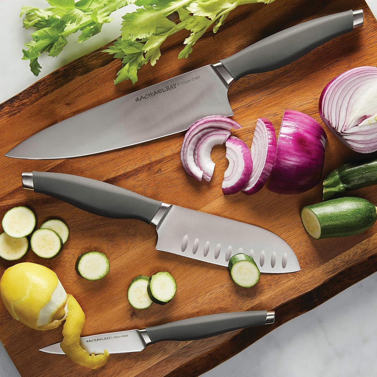 Rachael Ray 3pc Stainless Steel Chef Knife Set Gray