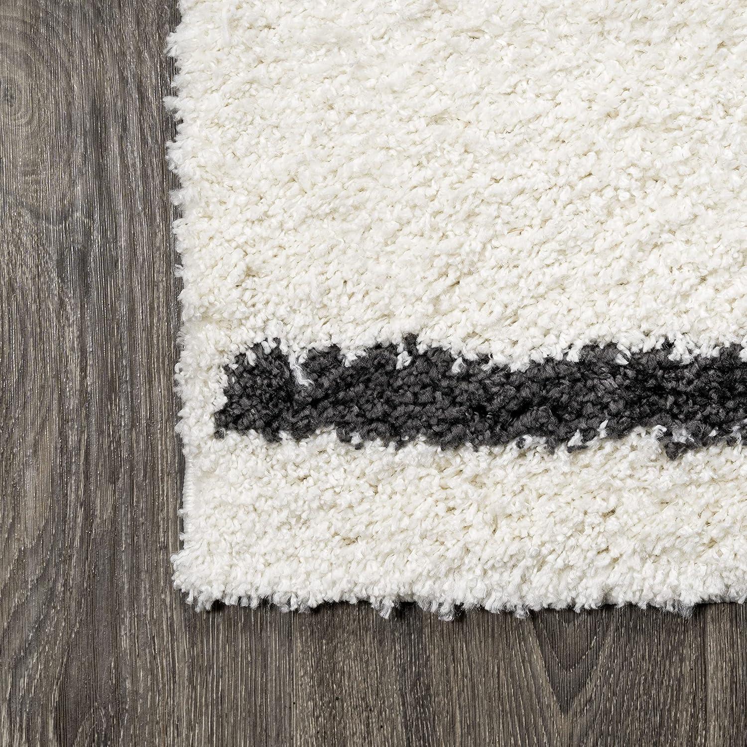 2'x10' Alaro Berber Stripe Shag Runner Rug, White - JONATHAN Y